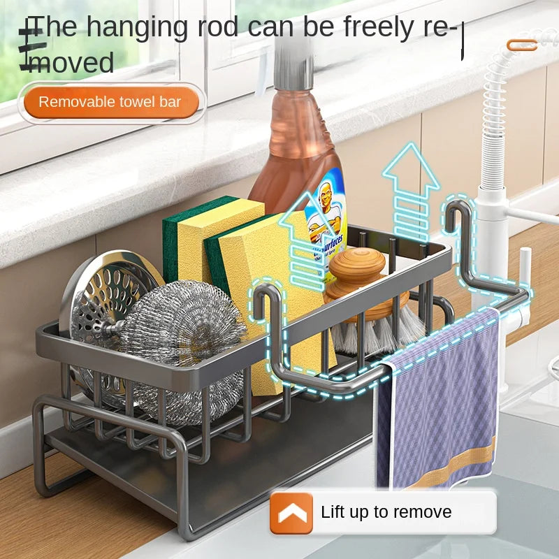 Kitchen Storage Rack Self-Draining Sink Shelf Stainless Steel Drain Rack Soap Sponge Holder Dishcloth Towel Rack Sink Organizer