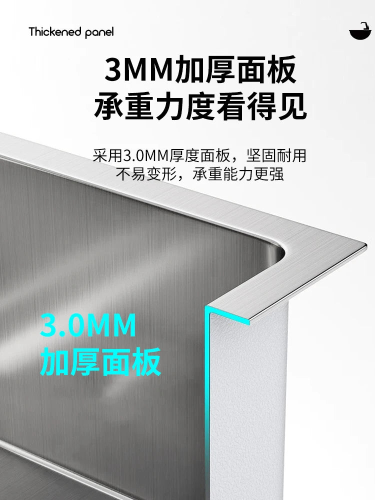 Kitchen Sink Double Change Large Single Sink 304 Stainless Steel Sink Basin Vegetable Basin Under Counter Basin Dishwashing