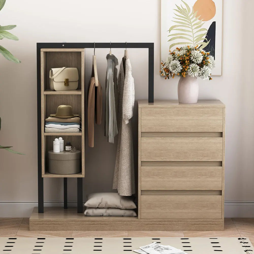 Wardrobe with 4 Drawers and 3 Shelves Natural