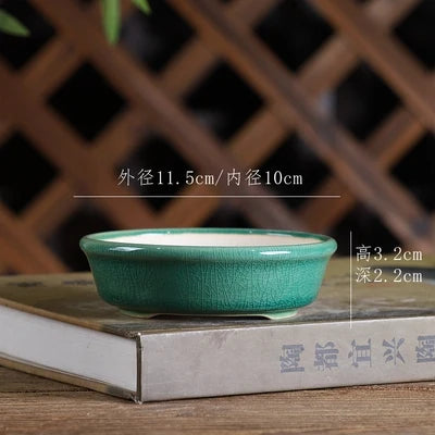 Colorful Glazed Tripedal Circle Plate Bonsai Pot,Small Flower Plants Vase,Table Breathability Garden Home Decoration