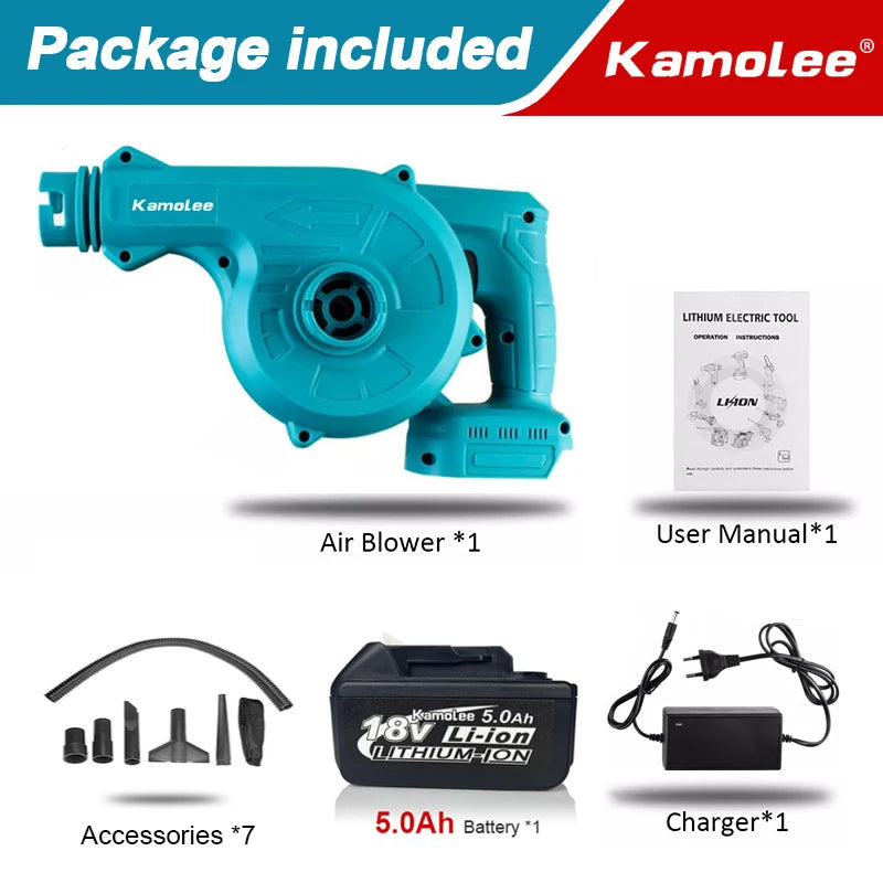 Kamolee Household Electric Leaf Blower 2 in 1 Vacuum Cleaner for Blowing Dust Computer Dust Cleaning Blower 18V-21V Power Tools