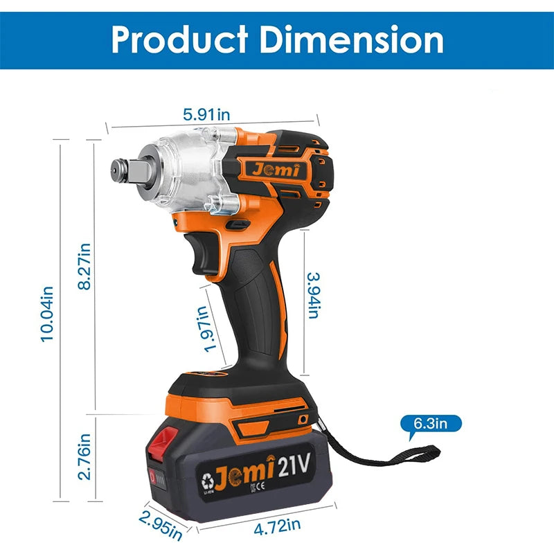 Jemi Tool 3-In-1 Cordless Electric Impact Wrench Drill Screwdriver with Brushless Motor Max 4000RPM Variable Speed