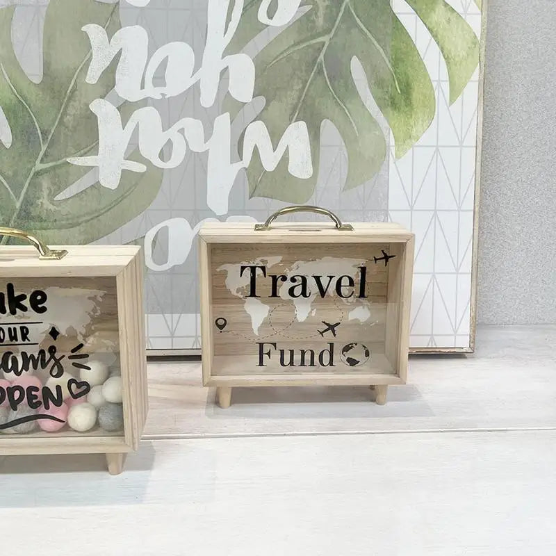 Money Saving Box Coin Saver Wooden Money Bank With Clear Window Reusable Cash Savings Case For Couples Friends Partners Children