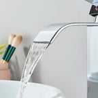 Chrome Bathroom Basin Faucet Waterfall Faucet Single Handle Wide Spout High Style Hot Cold Water Tap  for Bathroom