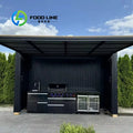 Customized Outdoor Bbq Kitchen With Shed And Open Shelves Dual Storage For Easy Access And Organization