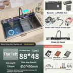 New Stainless Steel Waterfall Kitchen Sink Embossed Extra Large Single Slot Digital Display Dishwashing Sinks With Draining Rack