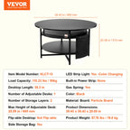 VEVOR Lift Top Coffee Table Round/Rectangle Coffee Table with Extra Storage Pockets Pop Up/Flipable Coffee Table for Living Room