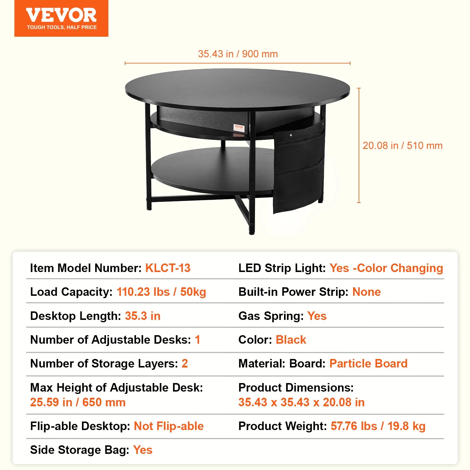 VEVOR Lift Top Coffee Table Round/Rectangle Coffee Table with Extra Storage Pockets Pop Up/Flipable Coffee Table for Living Room