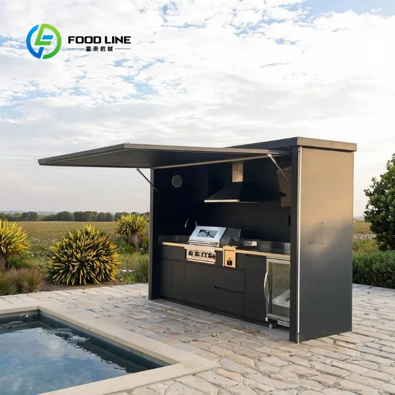 Customized 2.9m Outdoor Mobile Kitchen Cabinet BBQ Island Cabinets Multi Function Backyard Party Catering Equipment