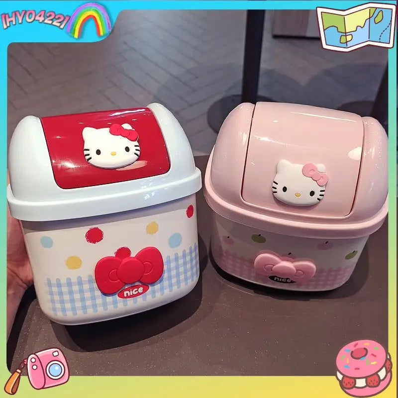 Cute Kt Cartoon Flip Top Desktop Trash Can Cute Mini Storage Bin Office Home Desk Waste Basket Creative Kids Children Gift