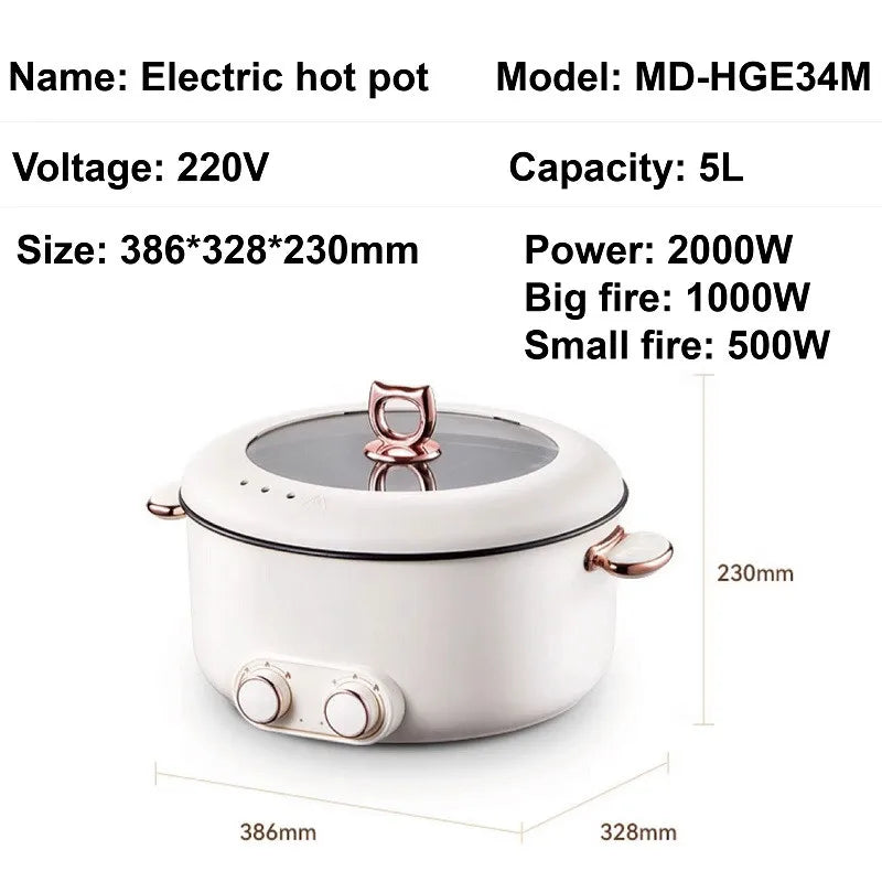 5L 6L Home Yuanyang Electric Hot Pot Electric Boiled Pan Large Capacity Double Soup Pots Non Stick Electric Frying Pan 2000W