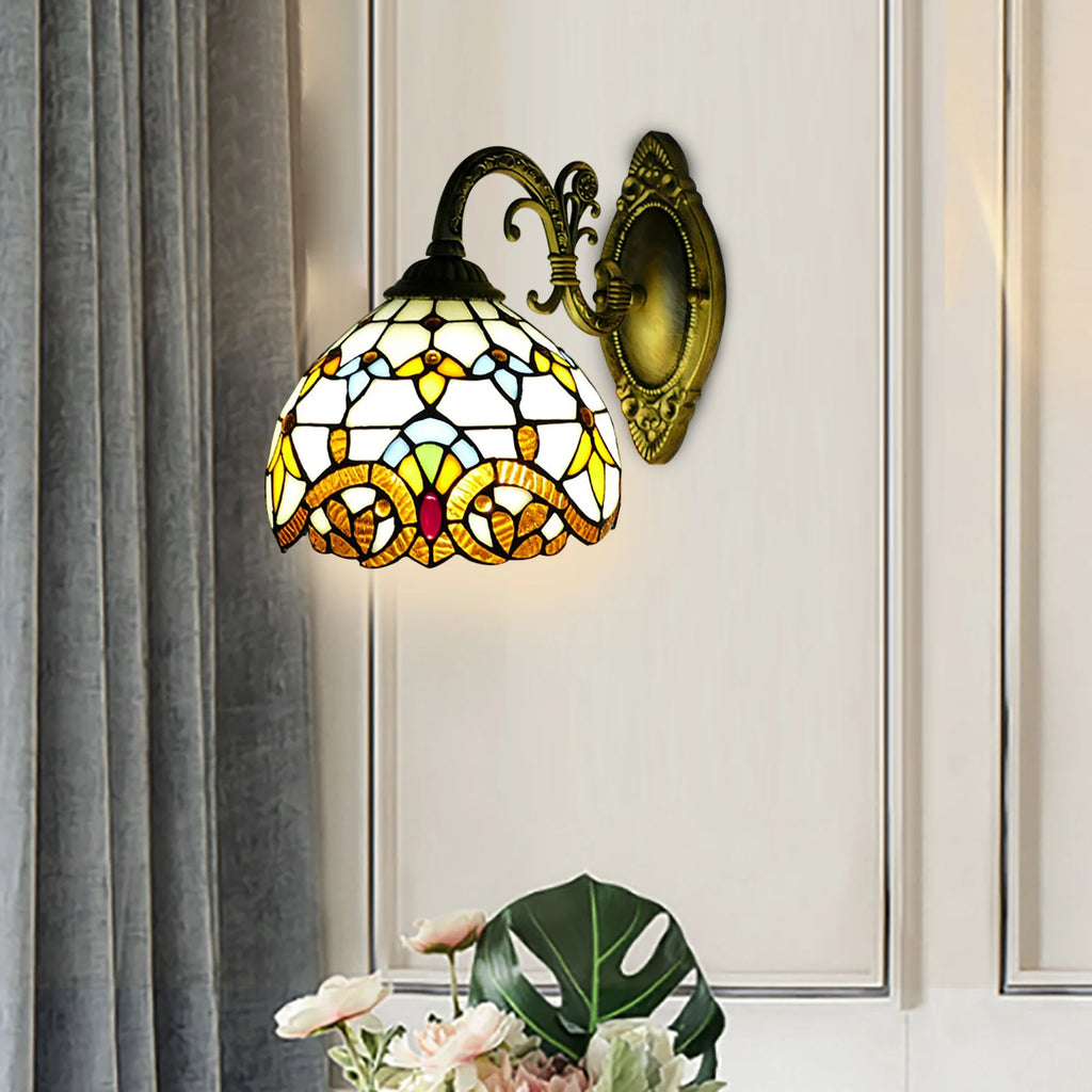 Tiffany Style Beige Dome Glass Wall Lamp Victorian Style for Bedroom Living Room Dining Room Balcony Loft