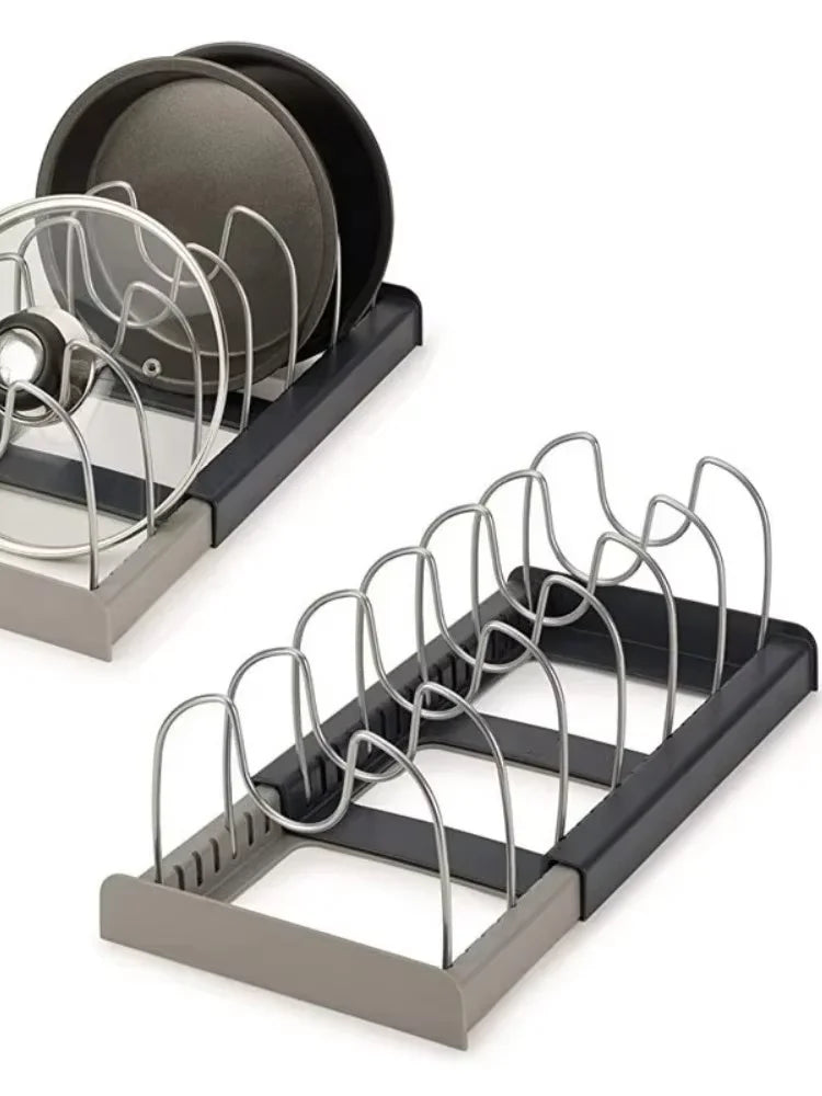 Stainless Steel Expandable Kitchen Cabinet Organizer for Pots Pans Cutting Board Cookware Storage Shelf Drying Rack