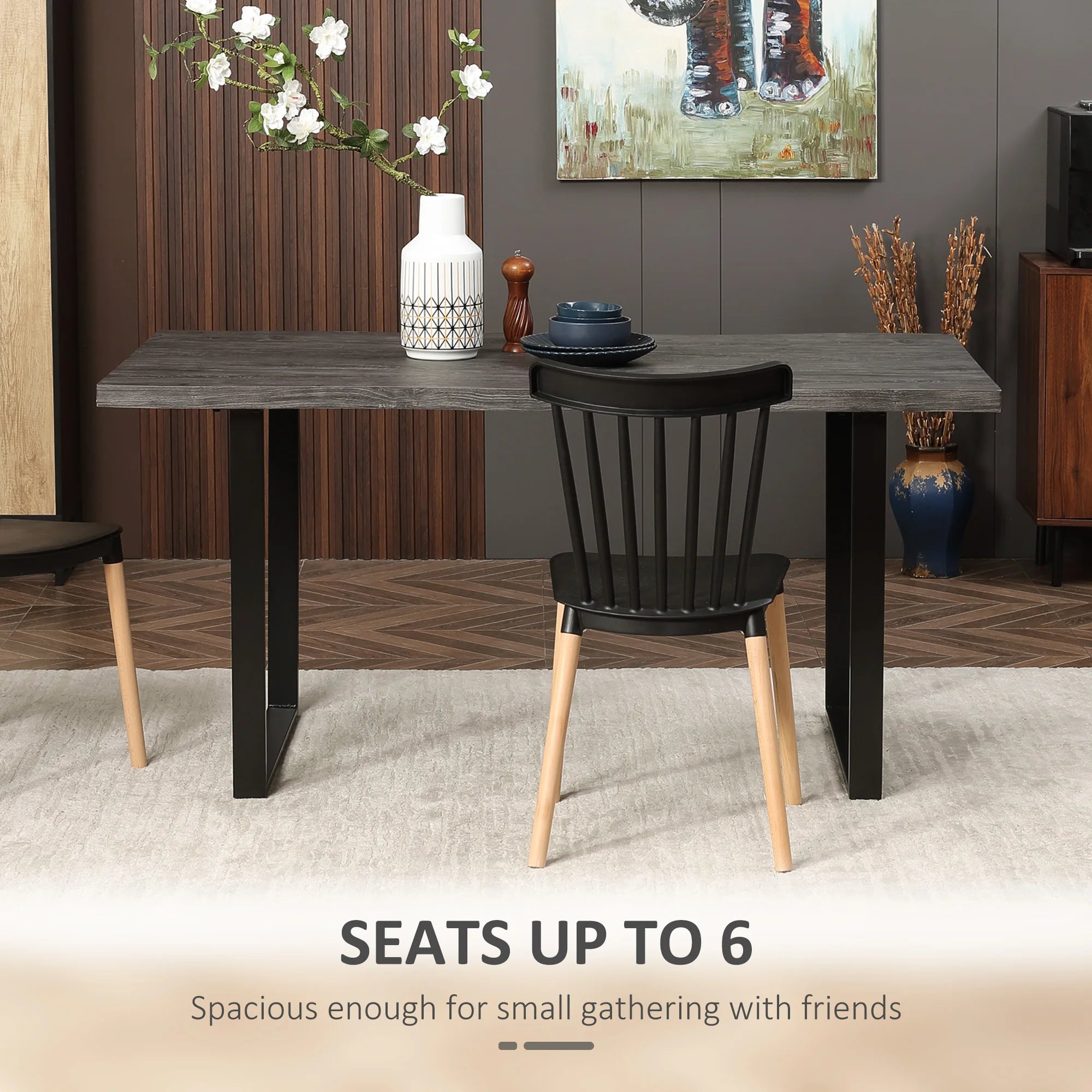 Homcom Round Dining Table with Wooden Top and Steel Frame Ø90X76 cm