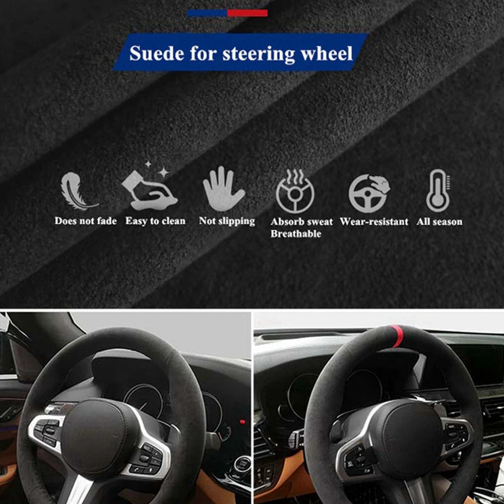 Suede Genuine Leather Car Steering Wheel Cover Braid For Audi R8 (4S) 2015-2019 TT (8S) 2014-2019 TTS 2014-2019 TT RS 2016-2019