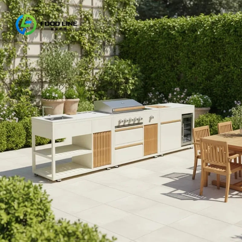 Customized Commercial Stainless Steel Outdoor Kitchen BBQ Island with Pizza Oven Fridge BBQ Grill for Garden Patio Backyard