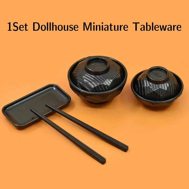Decorative Toy 1:6 Dinner Plate, Bowl, Chopsticks, Tray for Dollhouse Kitchen: Miniature Model Set