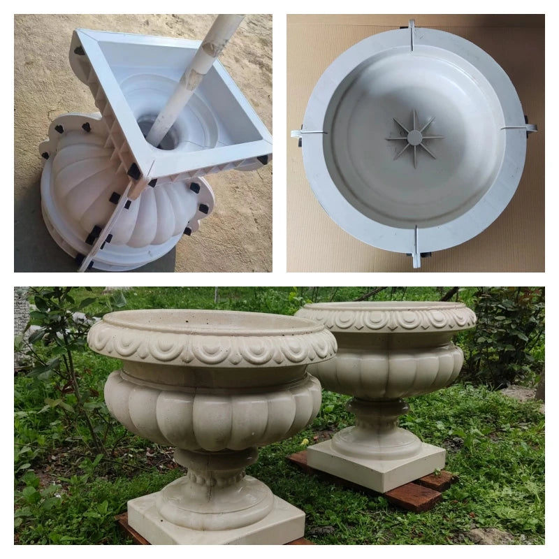 Classic Round Cement Flower Pot Mold, Durable ABS Plastic Planter, Round Cup Vase, Outdoors Bonsai Urn Mold, Dia 42cm/ 16.5in