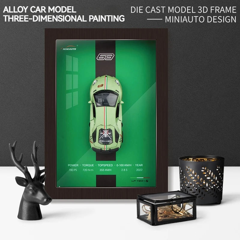 1:32 photo frame version alloy metal sports car model 3D hanging picture frame Interior decorations ornaments With Light Display