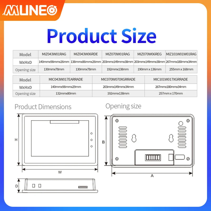 MUNEO  4.3 7 10 inch LED Touch Screen for PLC Ethernet Touch Panel HMI Touch Screen Support USB Flash Disk USB Ethernet Download