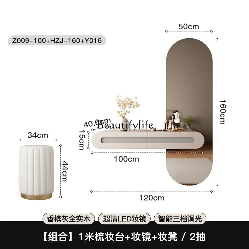 *Suspended dresser bedroom French light luxury small solid wood smart makeup mirror combination