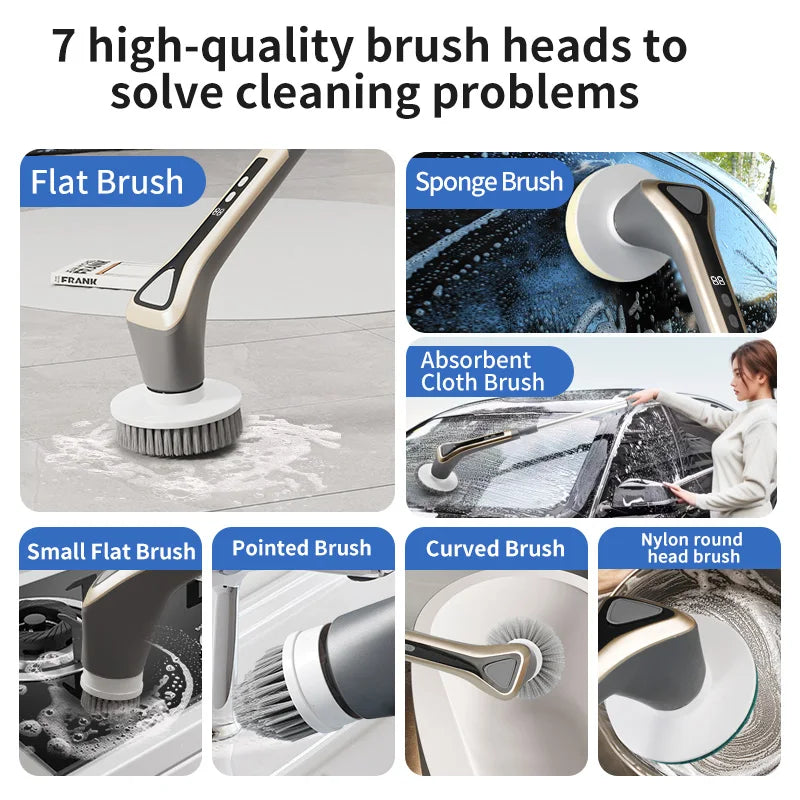 Electric Cleaning Brush Cordless Handheld Shower Scrubber Spin Cleaner Multifunctional Cleaner with 7PCS Heads Bathroom Kitchen