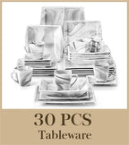MALACASA 30/60PCS Marble Grey Porcelain Tableware Dinnerware Set with 6PCS Dessert/Soup/Dinner Plate/Cup/Saucer,Service for 12