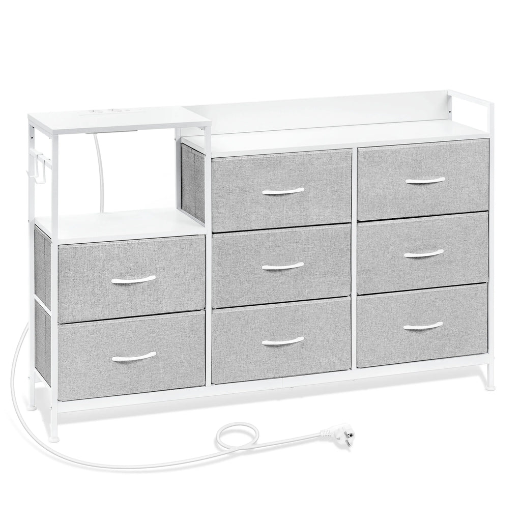 Chest of Drawers with 8 Fabric Drawer Sideboard Storage Cabinet for Kitchen Office with Charging Sockets Steel Frame 132x88x30cm