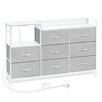 Chest of Drawers with 8 Fabric Drawer Sideboard Storage Cabinet for Kitchen Office with Charging Sockets Steel Frame 132x88x30cm