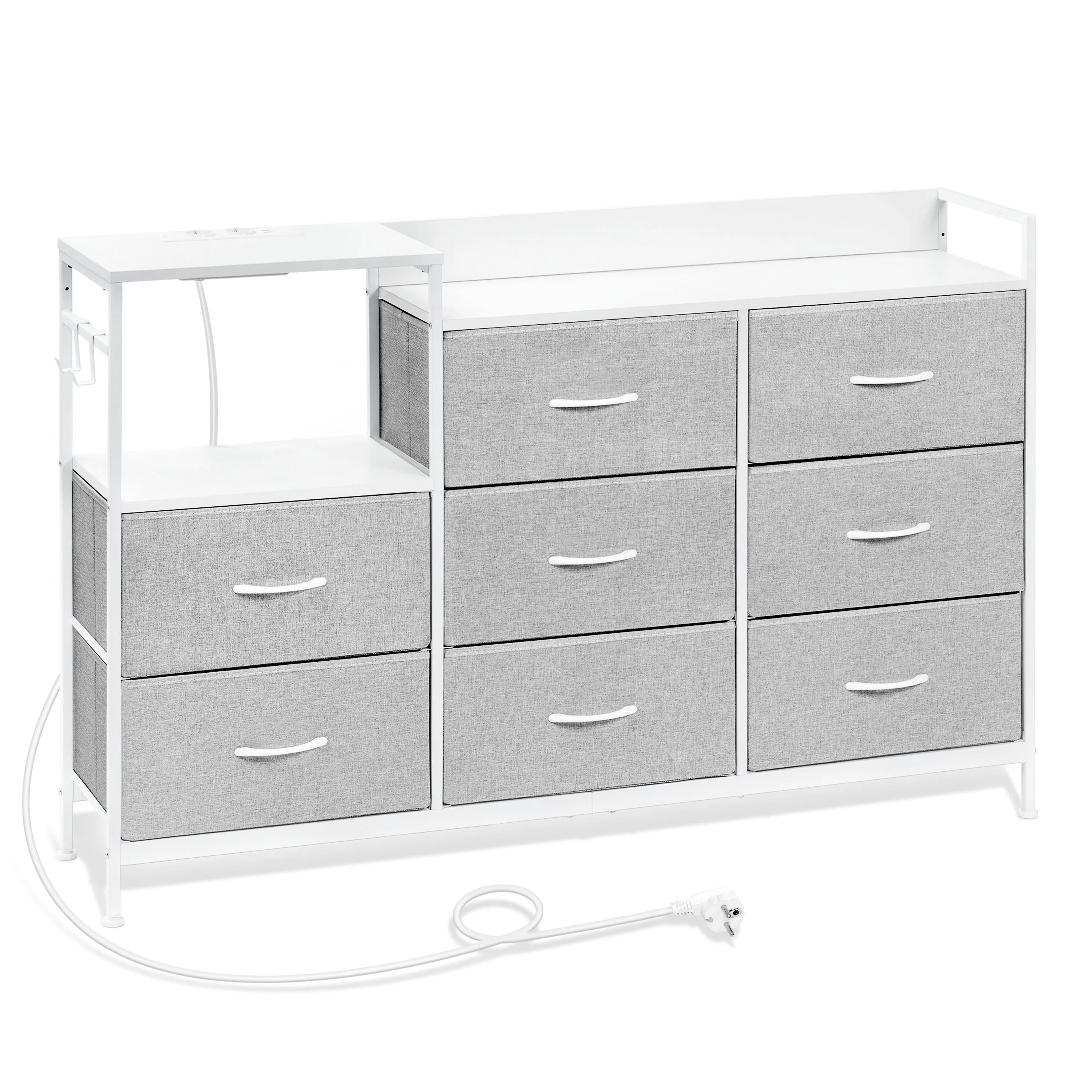 Chest of Drawers with 8 Fabric Drawer Sideboard Storage Cabinet for Kitchen Office with Charging Sockets Steel Frame 132x88x30cm