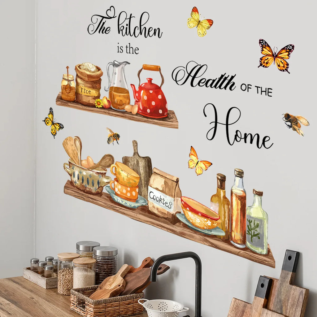 Kitchen Wall Stickers Tableware Butterfly Dining Room Wall Decals Kitchens Heart Utensil Decoration Decor for Home