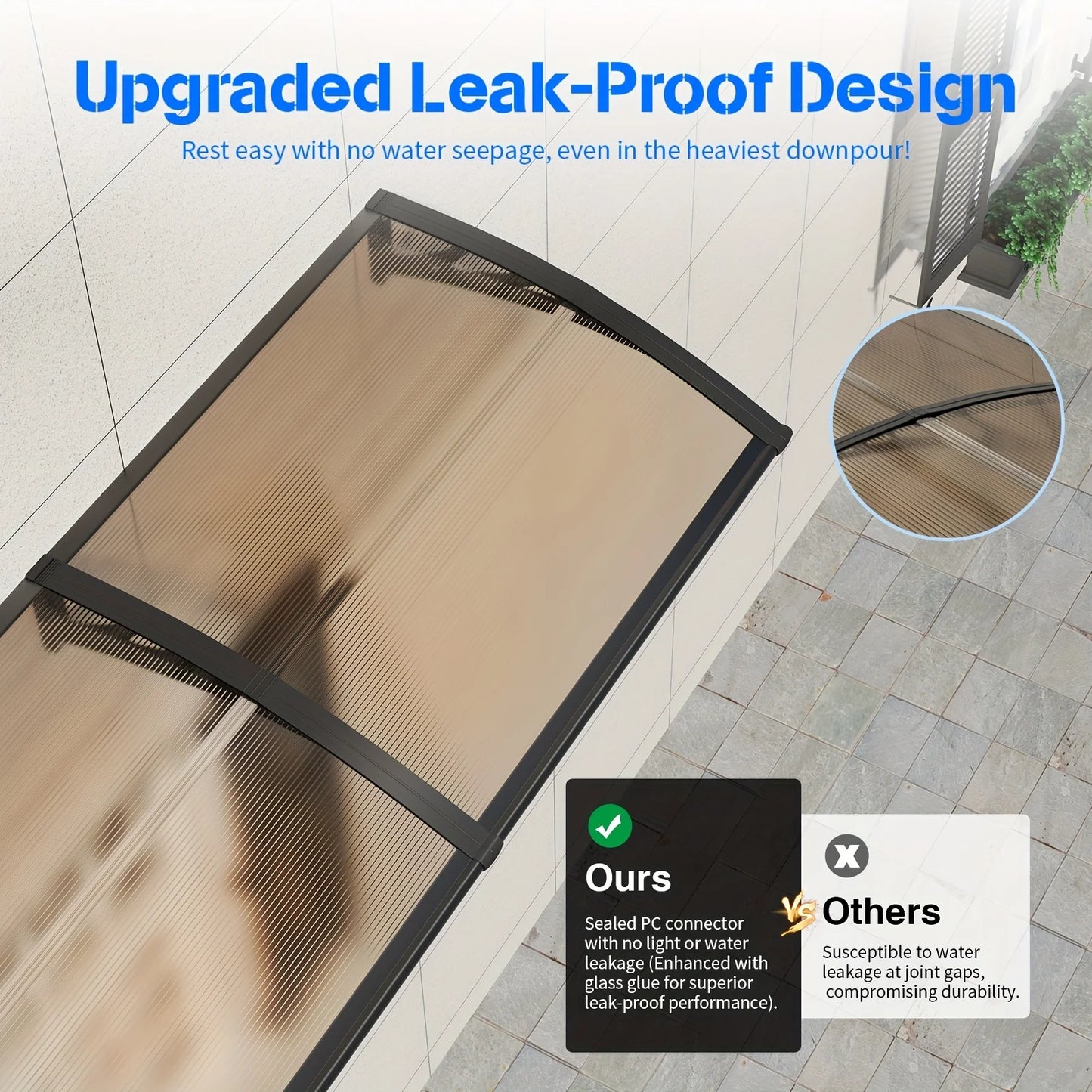 Awning Canopy for Door Window UV Rain Snow Sunlight Protection Polycarbonate Hollow Sheet Outdoor canopy Easy Install