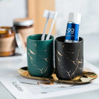 Creative Marbled Gold Plated Mouthwash Cup Couple Toothbrush Holder Bathroom Accessories Ceramic Mouthwash Cup Home Decoration