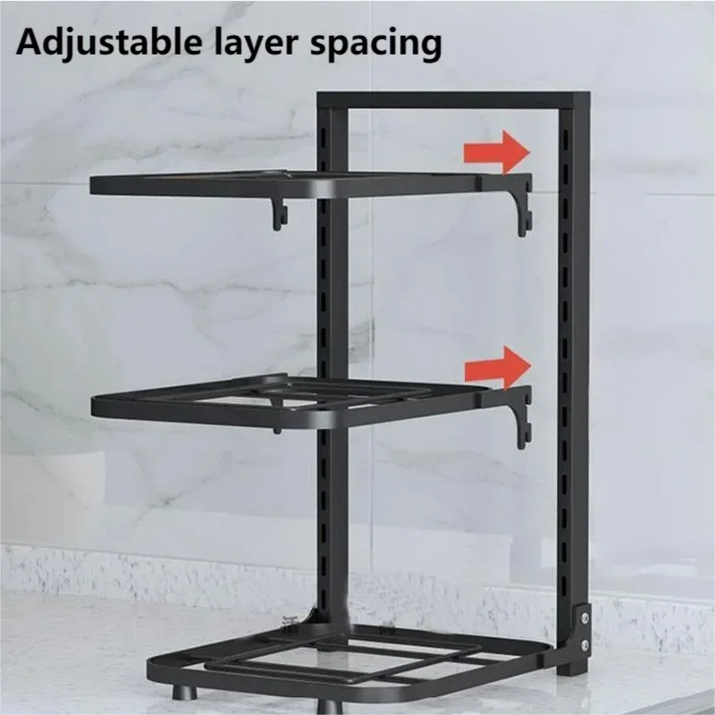2/3/4 Layers Kitchen Storage Rack Stainless Steel Adjustable Shelf Floor Cabinet Table Corner Pot Rack Kitchen Storage Supplies