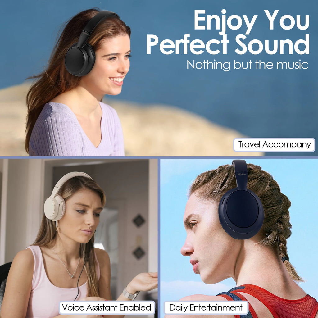 Siindoo JH-820 Wireless Bluetooth Headphones, 60H Playtime,3 EQ Sound Modes,Foldable Lightweight Bluetooth 5.4 for Travel Study