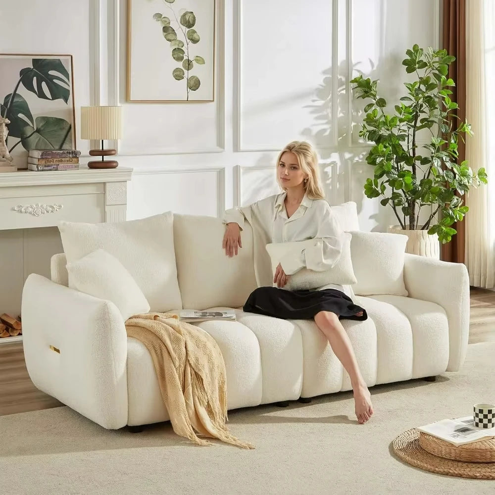 82" Modern Sofa Couch, Comfy Deep Seat Teddy Cloud Sofa, Upholstered 3-Seater Boucle Couch, Oversized Loveseat Living Room Sofas
