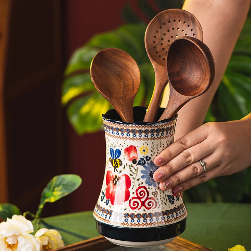Ceramic Chopsticks Barrel Household Ceramic Drain Chopsticks Storage Jars Knives and Forks Spoons Kitchen Cutlery Organizer 2025