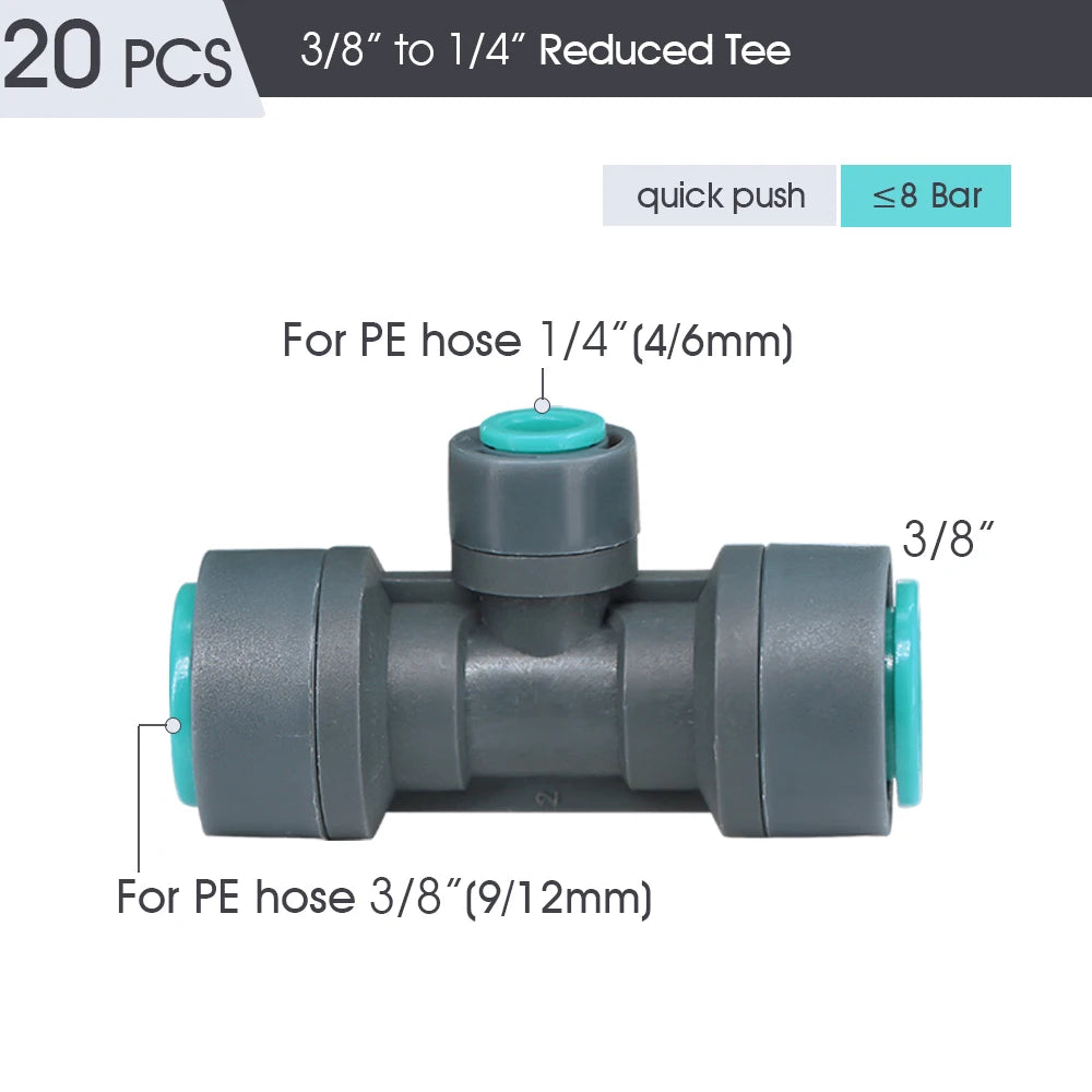9/12MM PE Tubing Fittings 3/8'' PE Watering Hose Quick Connector for Garden Tubing Joints Tee Straight Elbow Valve Plug Stakes