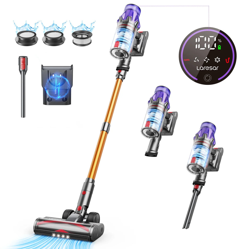 Laresar 2024 NEW V7 500W 50KPA Suction Power Cordless Vacuum Cleaner  Handheld smart Home appliance Removable Battery Dust Cup