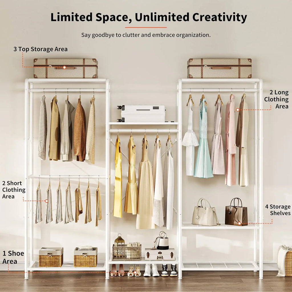 Joiscope Wardrobe Closet Organizer, Heavy Duty Clothes Rack, Closet System With 4 Closet Rods & 5 Closet Shelves, Adjustable
