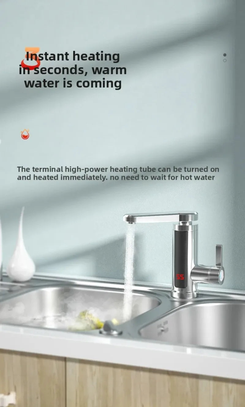 Electric Water Heater 220V Kitchen Faucet Tankless Instant Heating Water Tap Flowing Heated Mixer Digital Display