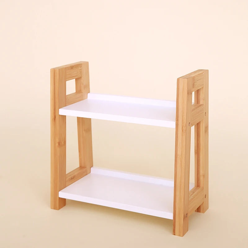 Japanese Minimalist Bamboo Kitchen Spice Rack Multi-Functional Storage Organizer for Tabletop Counter Shelf