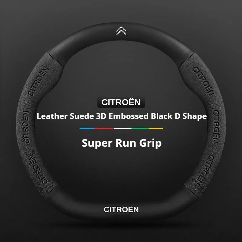 For Citroen C1 C2 C3 C4 C5 C6 VTS Xsara C-Crosser Berlingo Jumpy Carbon fiber Suede Car Steering Wheel Cover Auto Accessories