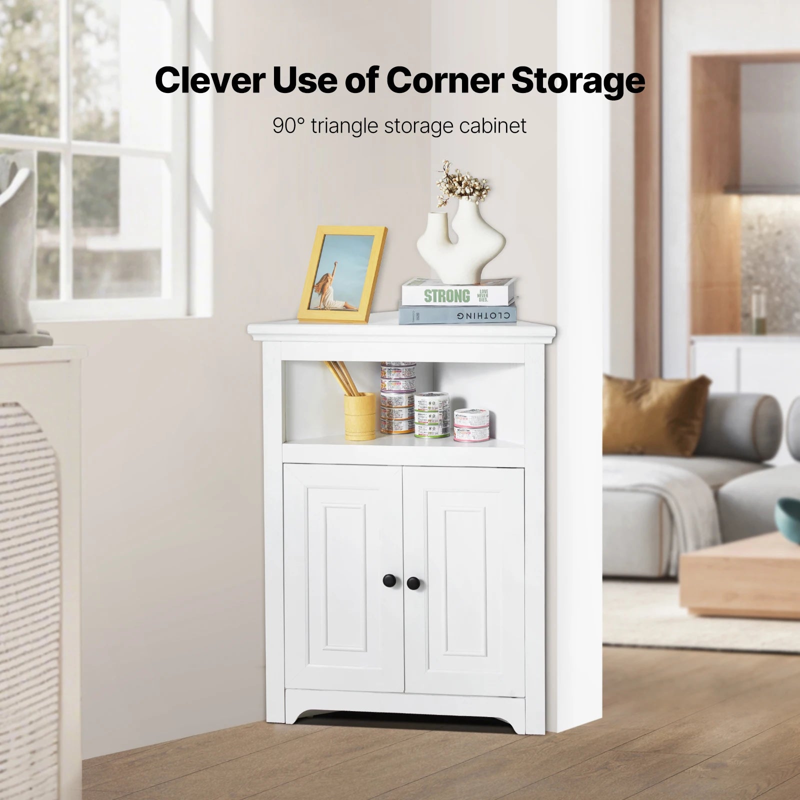 SucceBuy 32"/64"/68" Corner Storage Cabinet w/ Shelves Freestanding Corner Cabinet for Living Room Kitchen Laundry Room Bathroom