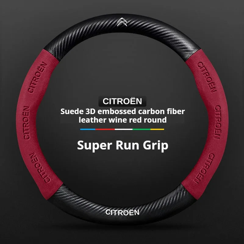 For Citroen C1 C2 C3 C4 C5 C6 VTS Xsara C-Crosser Berlingo Jumpy Carbon fiber Suede Car Steering Wheel Cover Auto Accessories