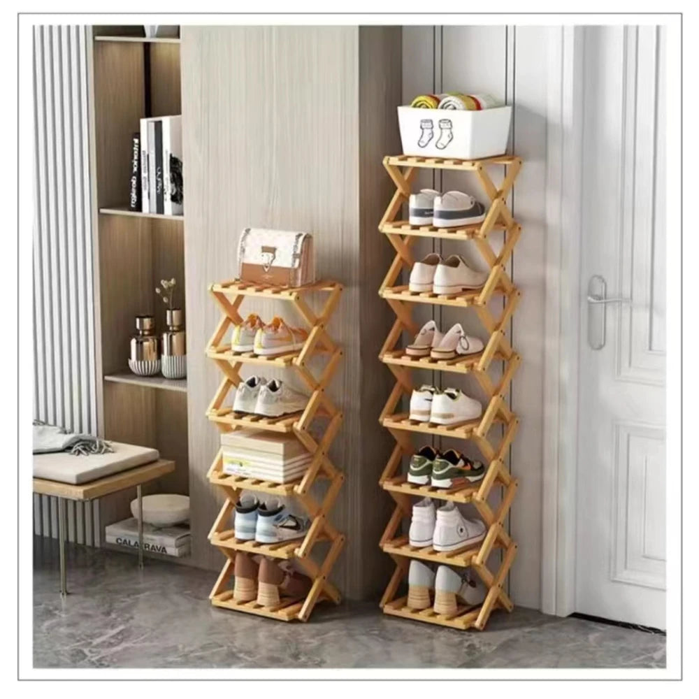Multi Layer 5/6/7/8/9 Layer Simple Breathable Shoe Shelf Multifunctional Foldable Shoes Shelf Cabinet Simple Bamboo  Saves Space