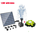 1.5W Solar Fountain Pump with 6 Nozzles Mini Fountain Pool Pond Waterfall for Outdoor Bird Bath Pond Garden Decor Floating Lotus