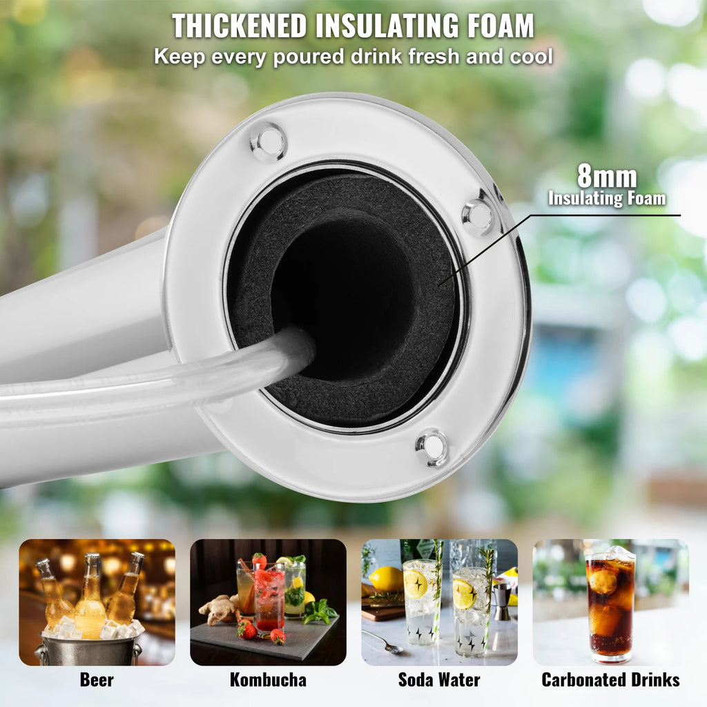VEVOR Kegerator Tower Kit Single Tap Beer Conversion Kit Stainless Steel Keg Beer Tower Dispenser Dual Gauge W21.8 Regulator