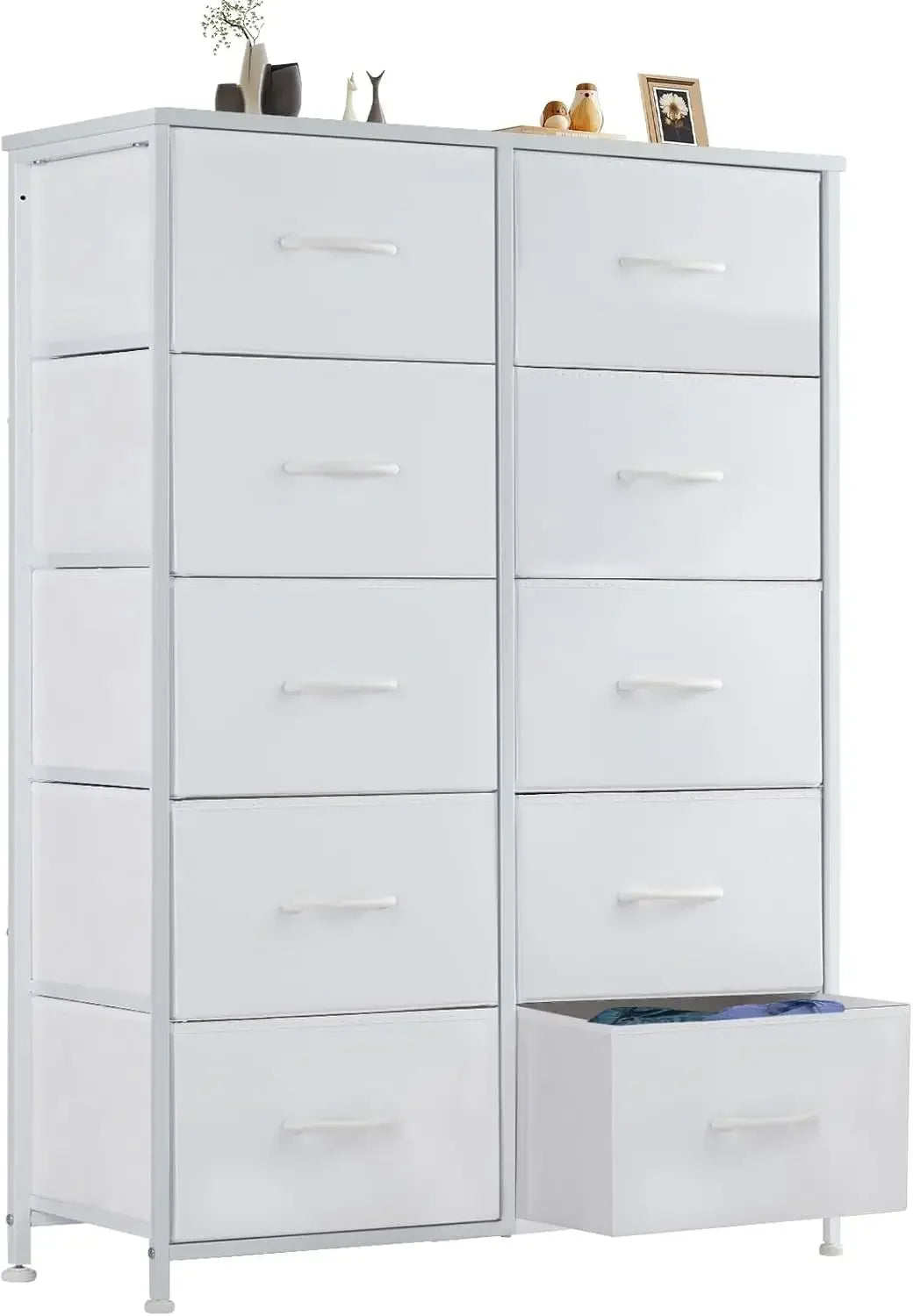 Dresser, Dresser for Bedroom Furniture, Storage Drawers, Fabric Storage Tower with 10 Drawers, Chest of Drawers with Steel Frame