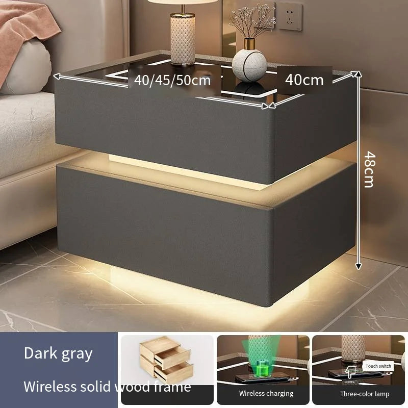 Creative 25-50cm Smart Bedside Table with Sensor Light Nordic Style Storage Cabinet Bedroom Nightstand with Wireless Charging